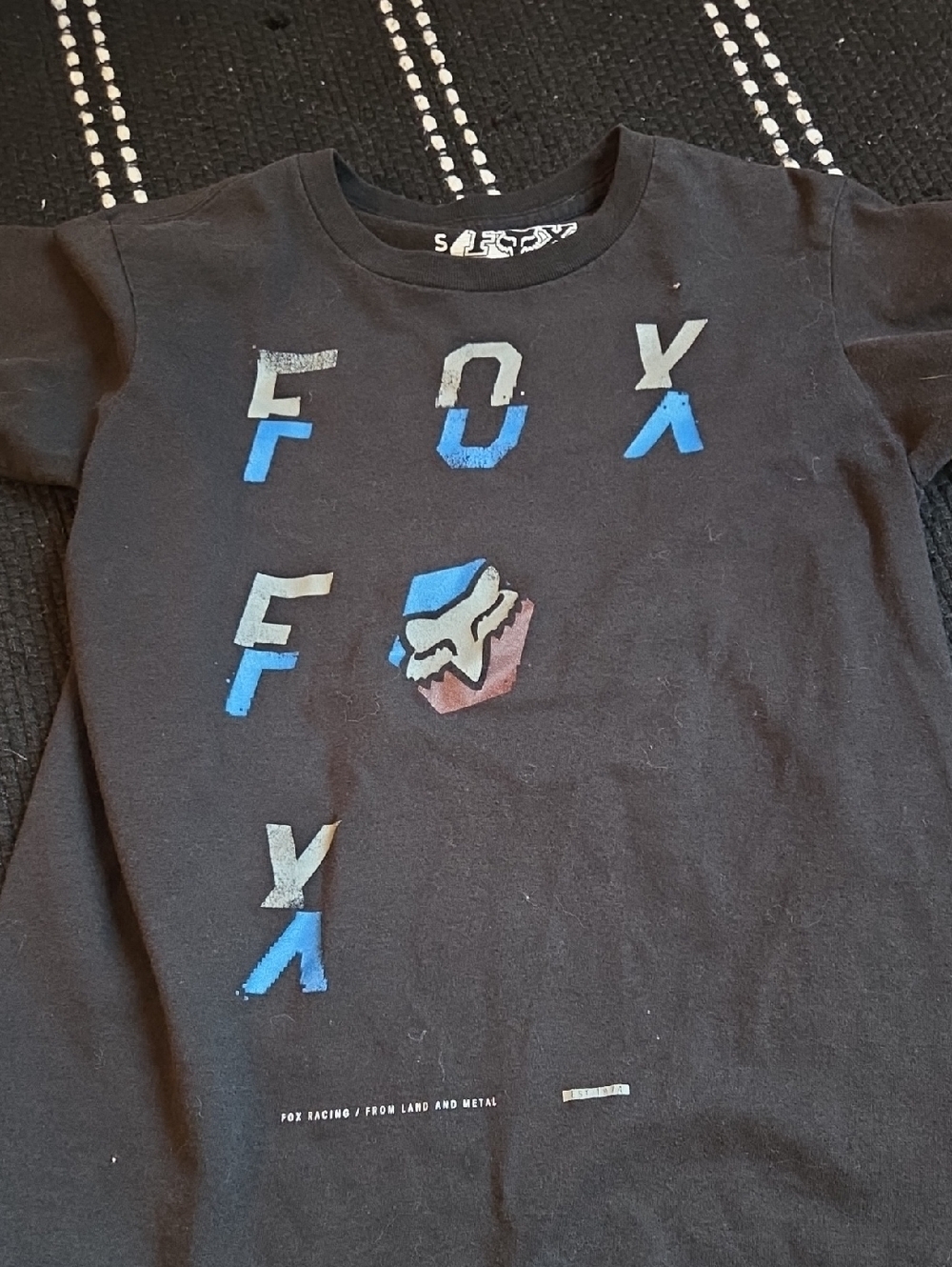 Fox Black Tee with Blue and Light Gray Graphic